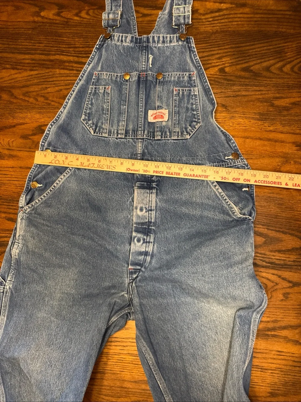 Vintage  90s ROUND HOUSE Blue Denim Carpenters Overalls 36-38”Waist 30